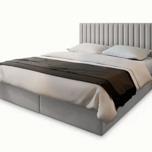 Boxspringbed BRESEL 180×200 cm Set met hoofdbord, bedbodem en matras, Lichtgrijs