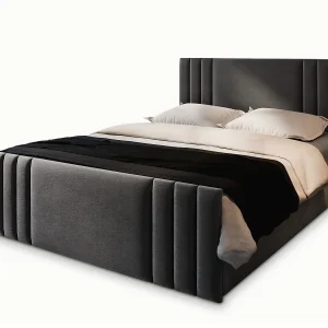 Boxspringbed KANES 160×200 cm Set met hoofdbord, bedbodem en matras, Grijs Boxspringbed KANES 160×200 cm Set met hoofdbord, bedbodem en matras, Grijs