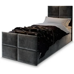Boxspringbed ARIEL 80×200 cm Set met hoofdbord, bedbodem en matras, Antracietgrijs