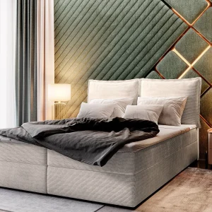 Boxspringbed LENTE 180×200 cm Set met hoofdbord, bedbodem en matras, Crème