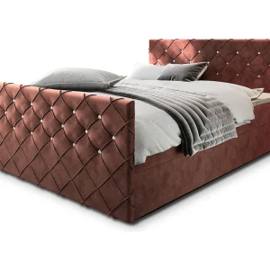 Boxspringbed MANDI 160×200 cm Set met hoofdbord, bedbodem en matras, Roze