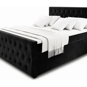 Boxspringbed FONDI 160×200 cm Set met hoofdbord, bedbodem en matras, Zwart Boxspringbed FONDI 160×200 cm Set met hoofdbord, bedbodem en matras, Zwart