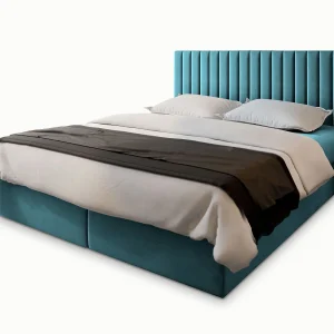 Boxspringbed BRESEL 140×200 cm Set met hoofdbord, bedbodem en matras, Groenblauw