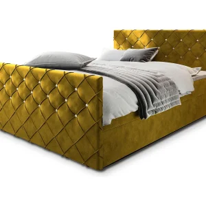 Boxspringbed MANDI 180×200 cm Set met hoofdbord, bedbodem en matras, Geel