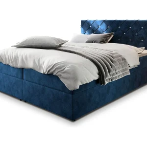Boxspringbed RIVA 180×200 cm Set met hoofdbord, bedbodem en matras, Blauw Boxspringbed RIVA 180×200 cm Set met hoofdbord, bedbodem en matras, Blauw