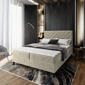 Boxspringbed ROKIS 180×200 cm Set met hoofdbord, bedbodem en matras, Crème