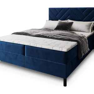 Boxspringbed ROKIS 160×200 cm Set met hoofdbord, bedbodem en matras, Blauw