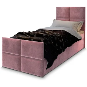 Boxspringbed ARIEL 100×200 cm Set met hoofdbord, bedbodem en matras, Poederroze