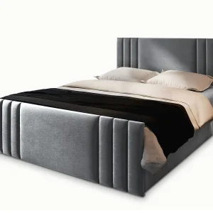 Boxspringbed KANES 140×200 cm Set met hoofdbord, bedbodem en matras, Lichtgrijs