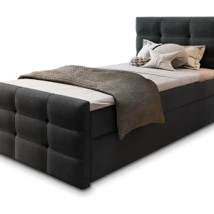 Boxspringbed AMON 100×200 cm Set met hoofdbord, bedbodem en matras, Zwart