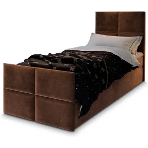 Boxspringbed ARIEL 80×200 cm Set met hoofdbord, bedbodem en matras, Bruin