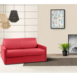 Slaapbank express rood kunstleer traagschuim zitting 120 cm matras 14 cm CALIFE Slaapbank express rood kunstleer traagschuim zitting 120 cm matras 14 cm CALIFE