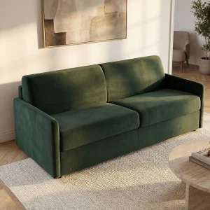 Slaapbank dennengroenfluweel traagschuim zitting 120 cm matras 18 cm CALIFE Slaapbank dennengroenfluweel traagschuim zitting 120 cm matras 18 cm CALIFE