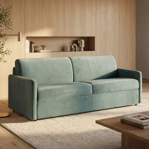 Slaapbank smaragdgroen fluweel traagschuim zitting 160 cm matras 18 cm CALIFE Slaapbank smaragdgroen fluweel traagschuim zitting 160 cm matras 18 cm CALIFE