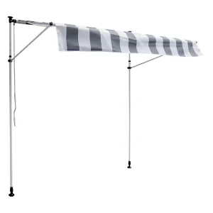 CHENE balkonluifel 2 × 1.2m – Wit/grijs gestreept doek en wit frame CHENE balkonluifel 2 × 1.2m – Wit/grijs gestreept doek en wit frame