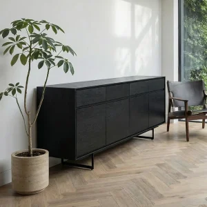 Buffetkast Tokyo – 4 deuren, 4 laden – MDF & staal – Zwart