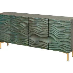 Buffet ONDARA 160 cm – Massief Groen Gesneden Hout – Gouden Poten – Hedendaags Ontwerp Buffet ONDARA 160 cm – Massief Groen Gesneden Hout – Gouden Poten – Hedendaags Ontwerp