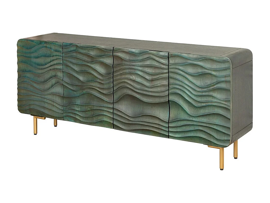 Buffet ONDARA 160 cm – Massief Groen Gesneden Hout – Gouden Poten – Hedendaags Ontwerp