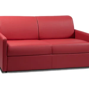 Slaapbank express in rood kunstleer met traagschuim zitting 140 cm matras 22 cm CALIFE Slaapbank express in rood kunstleer met traagschuim zitting 140 cm matras 22 cm CALIFE