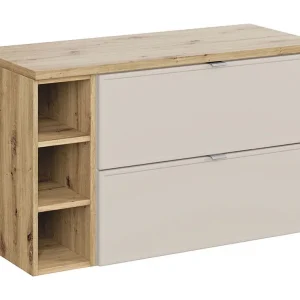BRAZZA badkamerset: cachemire onderbouw meubels 100cm met zichtbare nissen + houtlook blad voor wastafel BRAZZA badkamerset: cachemire onderbouw meubels 100cm met zichtbare nissen + houtlook blad voor wastafel
