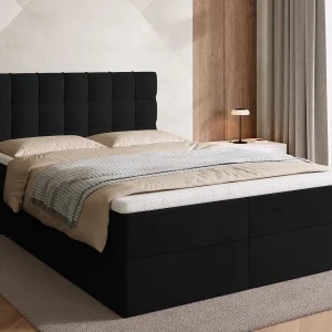 Boxspringbed met hoofdeinde, matras en dekmatras – DETROIT – 140×200 – zwart