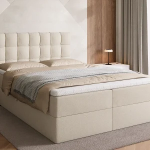 Boxspringbed met hoofdeinde, matras en dekmatras – DETROIT – 140×200 – beige Boxspringbed met hoofdeinde, matras en dekmatras – DETROIT – 140×200 – beige