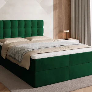 Boxspringbed met hoofdeinde, matras en dekmatras – DETROIT – 140×200 – groente