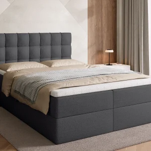 Boxspringbed met hoofdeinde, matras en dekmatras – DETROIT – 140×200 – donkergrijs