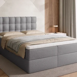 Boxspringbed met hoofdeinde, matras en dekmatras – DETROIT – 140×200 – grijs
