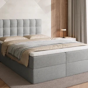Boxspringbed met hoofdeinde, matras en dekmatras – DETROIT – 140×200 – grijs