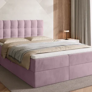Boxspringbed met hoofdeinde, matras en dekmatras – DETROIT – 140×200 – poederroze