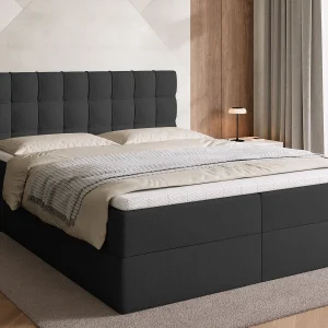 Boxspringbed met hoofdeinde, matras en dekmatras – DETROIT – 160×200 – donkergrijs