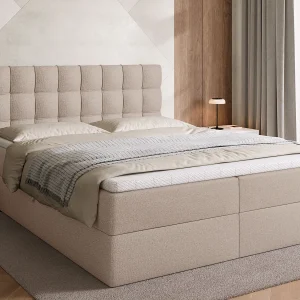 Boxspringbed met hoofdeinde, matras en dekmatras – DETROIT – 160×200 – beige