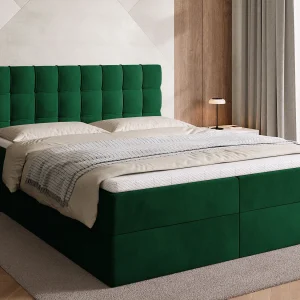 Boxspringbed met hoofdeinde, matras en dekmatras – DETROIT – 160×200 – groente Boxspringbed met hoofdeinde, matras en dekmatras – DETROIT – 160×200 – groente