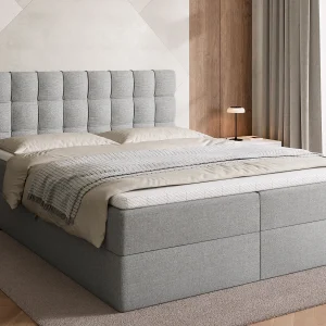 Boxspringbed met hoofdeinde, matras en dekmatras – DETROIT – 160×200 – grijs