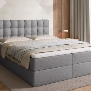 Boxspringbed met hoofdeinde, matras en dekmatras – DETROIT – 160×200 – grijs Boxspringbed met hoofdeinde, matras en dekmatras – DETROIT – 160×200 – grijs