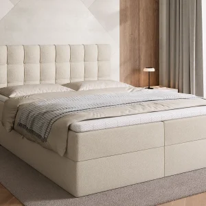 Boxspringbed met hoofdeinde, matras en dekmatras – DETROIT – 160×200 – beige
