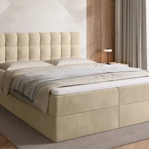 Boxspringbed met hoofdeinde, matras en dekmatras – DETROIT – 160×200 – lichtbeige Boxspringbed met hoofdeinde, matras en dekmatras – DETROIT – 160×200 – lichtbeige