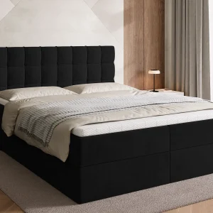 Boxspringbed met hoofdeinde, matras en dekmatras – DETROIT – 160×200 – zwart Boxspringbed met hoofdeinde, matras en dekmatras – DETROIT – 160×200 – zwart
