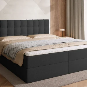 Boxspringbed met hoofdeinde, matras en dekmatras – DETROIT – 180×200 – donkergrijs Boxspringbed met hoofdeinde, matras en dekmatras – DETROIT – 180×200 – donkergrijs