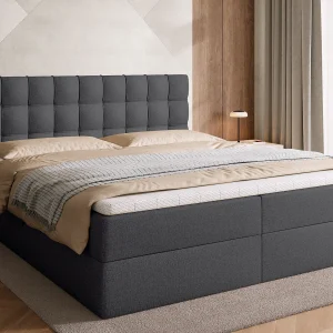 Boxspringbed met hoofdeinde, matras en dekmatras – DETROIT – 180×200 – donkergrijs Boxspringbed met hoofdeinde, matras en dekmatras – DETROIT – 180×200 – donkergrijs
