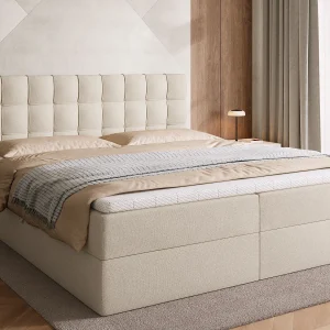 Boxspringbed met hoofdeinde, matras en dekmatras – DETROIT – 180×200 – beige Boxspringbed met hoofdeinde, matras en dekmatras – DETROIT – 180×200 – beige