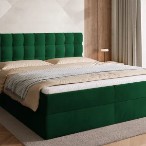 Boxspringbed met hoofdeinde, matras en dekmatras – DETROIT – 180×200 – groente Boxspringbed met hoofdeinde, matras en dekmatras – DETROIT – 180×200 – groente