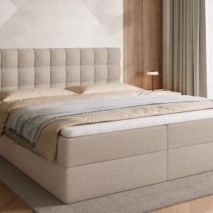 Boxspringbed met hoofdeinde, matras en dekmatras – DETROIT – 180×200 – beige Boxspringbed met hoofdeinde, matras en dekmatras – DETROIT – 180×200 – beige