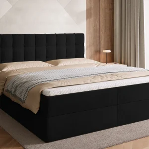 Boxspringbed met hoofdeinde, matras en dekmatras – DETROIT – 180×200 – zwart Boxspringbed met hoofdeinde, matras en dekmatras – DETROIT – 180×200 – zwart