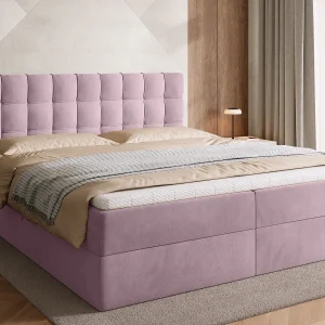 Boxspringbed met hoofdeinde, matras en dekmatras – DETROIT – 180×200 – poederroze Boxspringbed met hoofdeinde, matras en dekmatras – DETROIT – 180×200 – poederroze