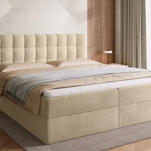 Boxspringbed met hoofdeinde, matras en dekmatras – DETROIT – 180×200 – lichtbeige Boxspringbed met hoofdeinde, matras en dekmatras – DETROIT – 180×200 – lichtbeige