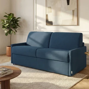 Slaapbank express nachtblauw stof traagschuim zitting 140 cm matras 22 cm CALIFE Slaapbank express nachtblauw stof traagschuim zitting 140 cm matras 22 cm CALIFE