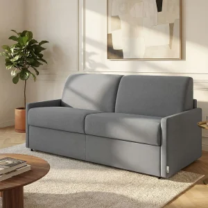 Slaapbank express lichtgrijze stof traagschuim zitting 140 cm matras 22 cm CALIFE Slaapbank express lichtgrijze stof traagschuim zitting 140 cm matras 22 cm CALIFE