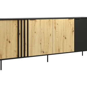 Buffet design IZO – 4 deuren – Onyx zwart & Licht eiken – 220x92x40 cm Buffet design IZO – 4 deuren – Onyx zwart & Licht eiken – 220x92x40 cm